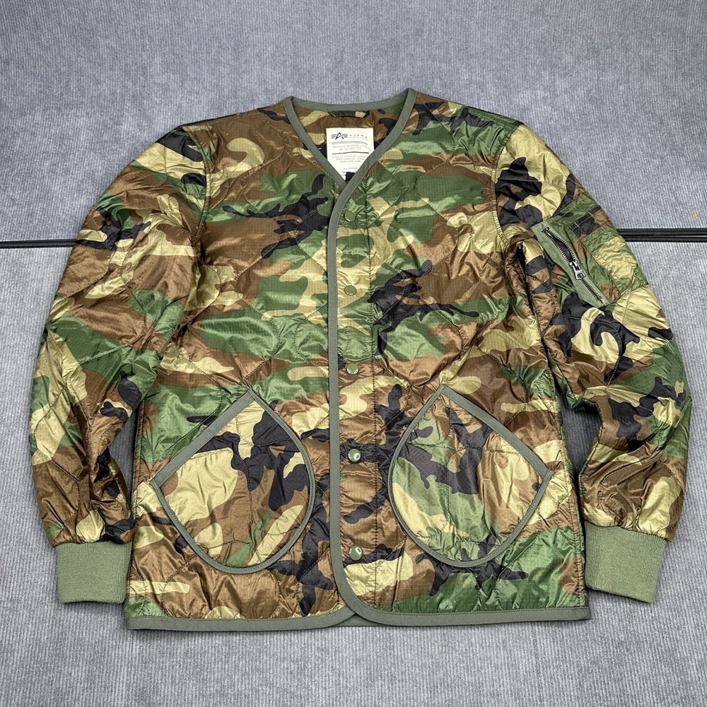 Alpha Industries ALS/92 Camo Quilted Field Coat Liner Jacket XS Woodland Y2k